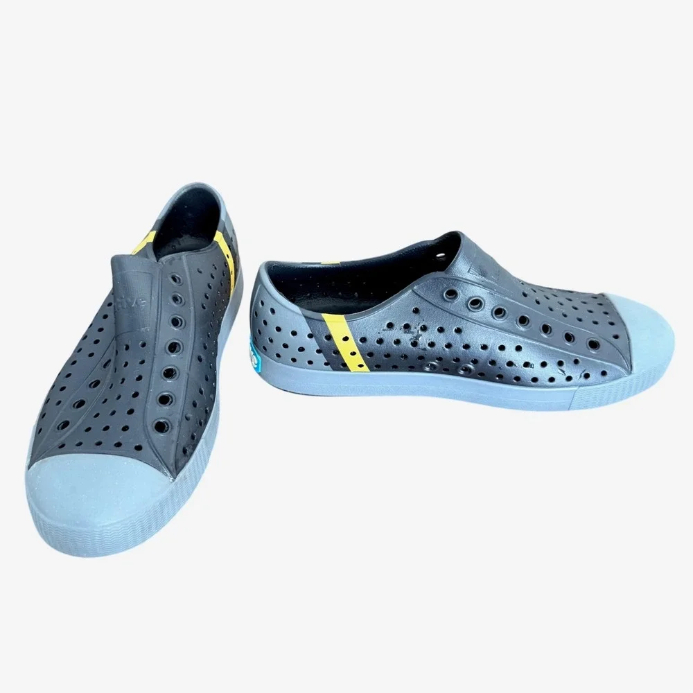 Native Jefferson Grey Black Yellow Stripe Slip On Sneakers‎ Mens 6 Women 8